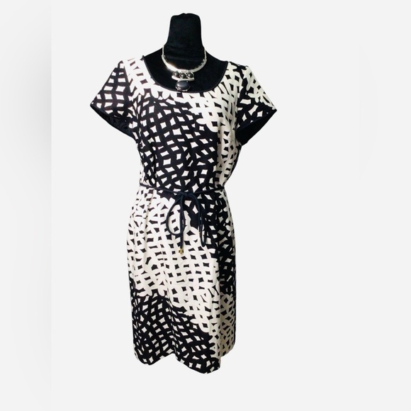 Talbots Black and White Geometric Midi Dress - Picture 1 of 3